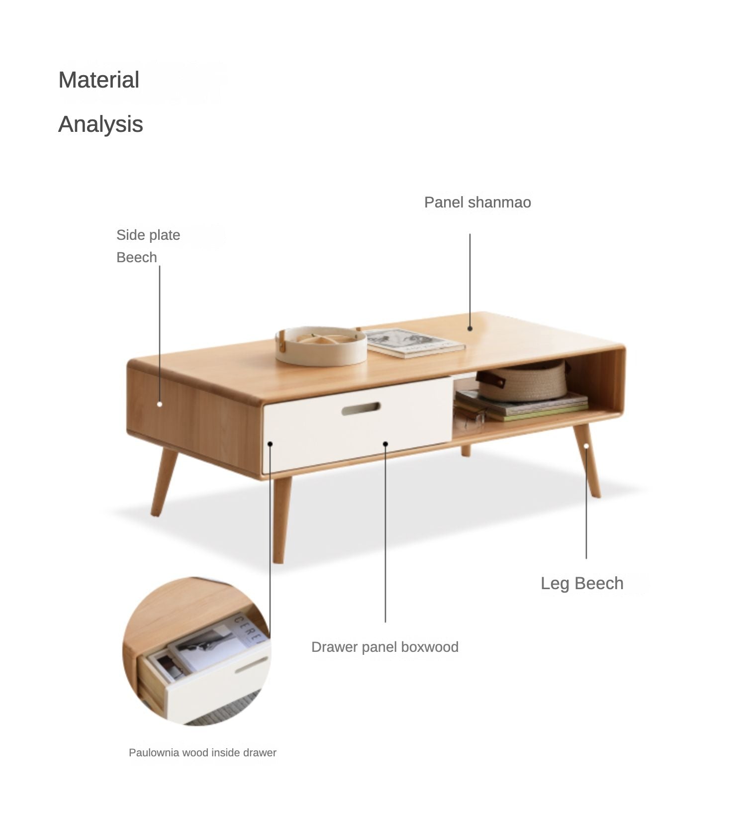 Coffee table European Beech solid wood"