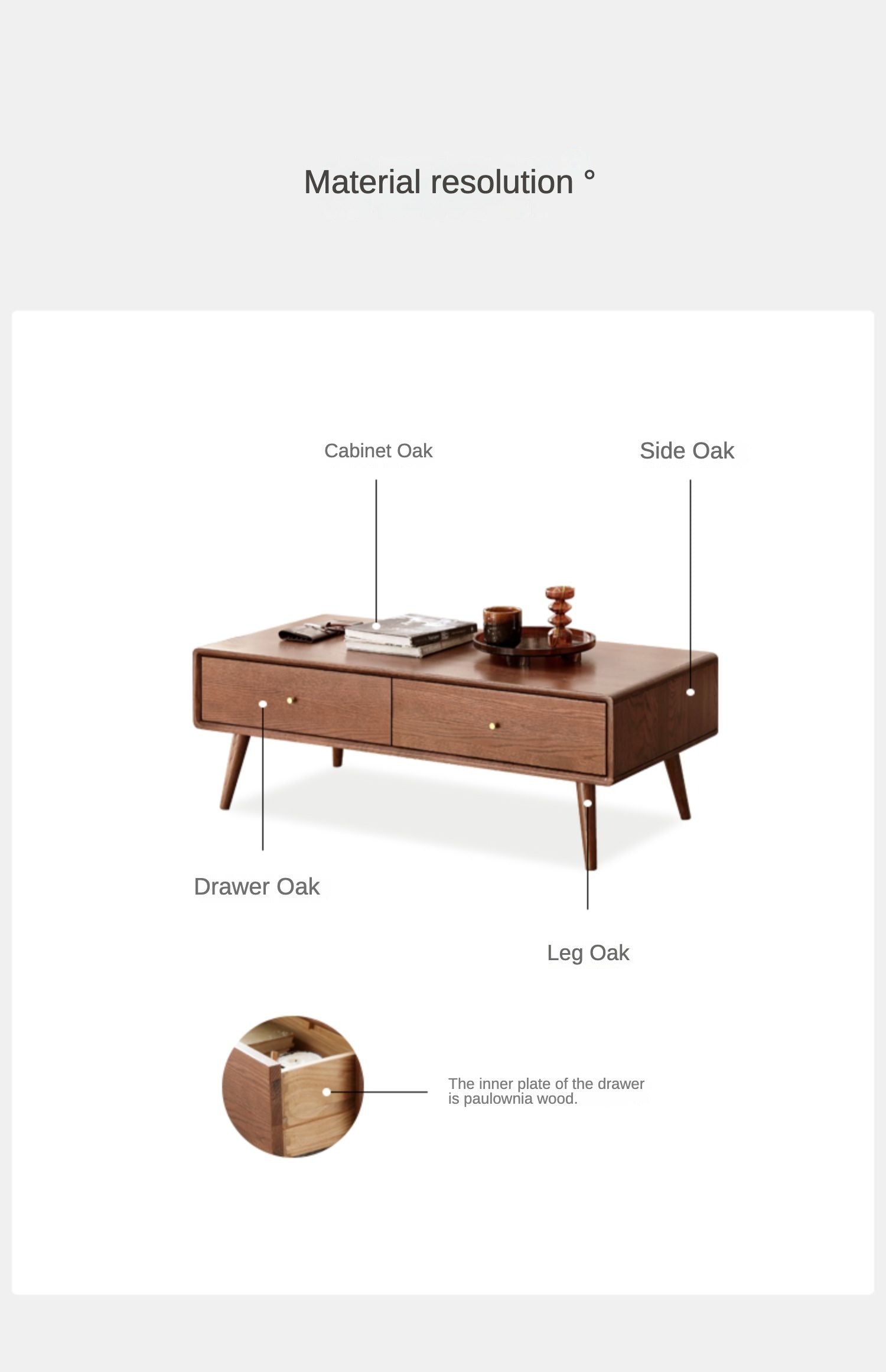 Oak Solid Wood Double-Sided Four-Drawer Coffee Table