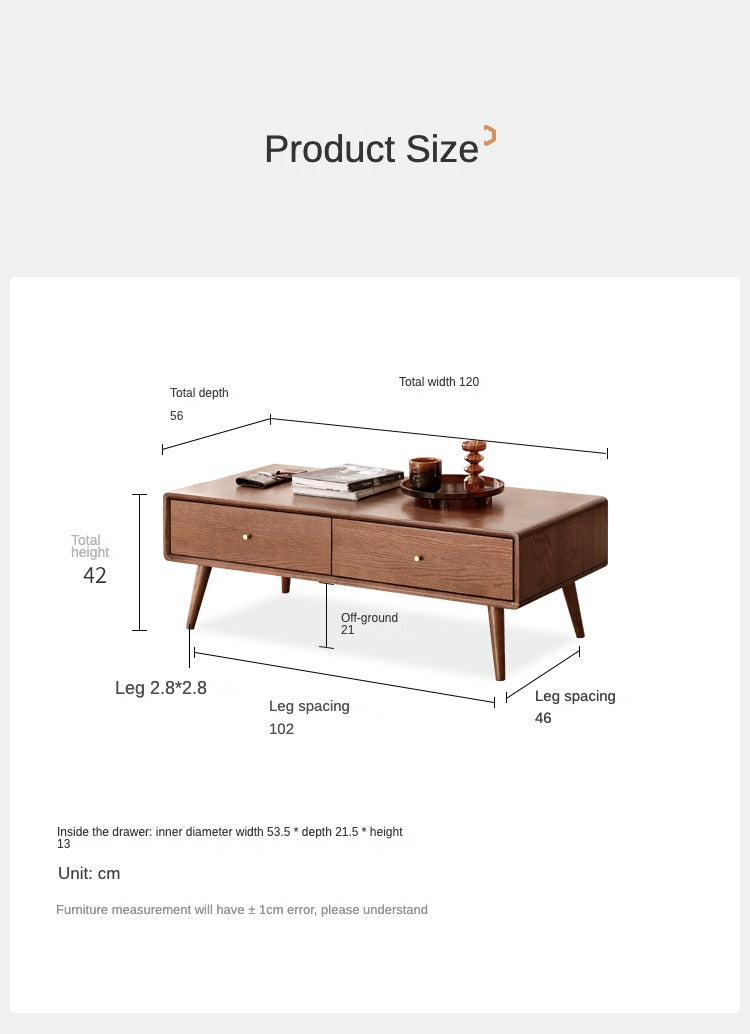 Oak Solid Wood Double-Sided Four-Drawer Coffee Table