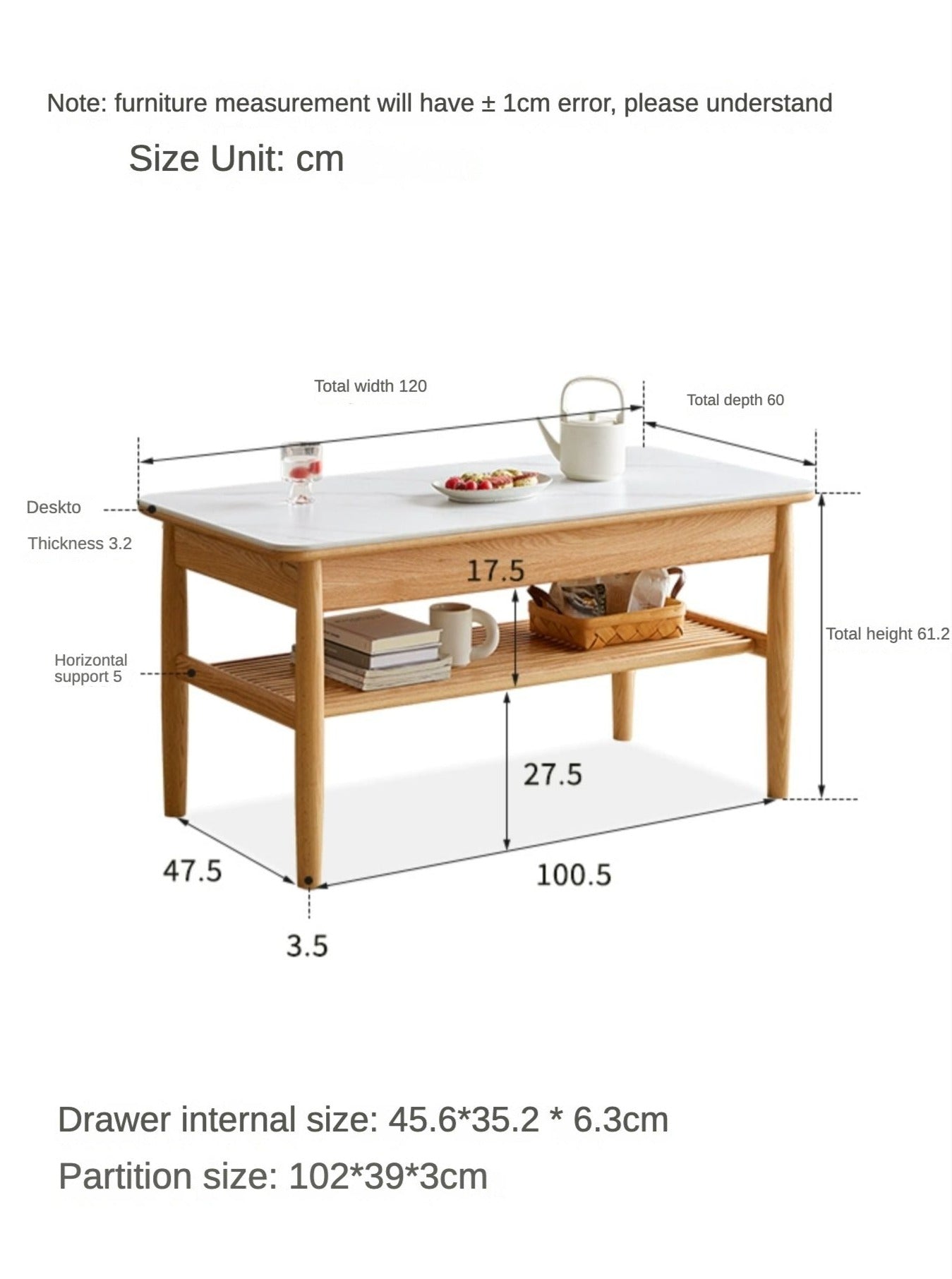 Oak Solid Wood Rock Plates Coffee Table
