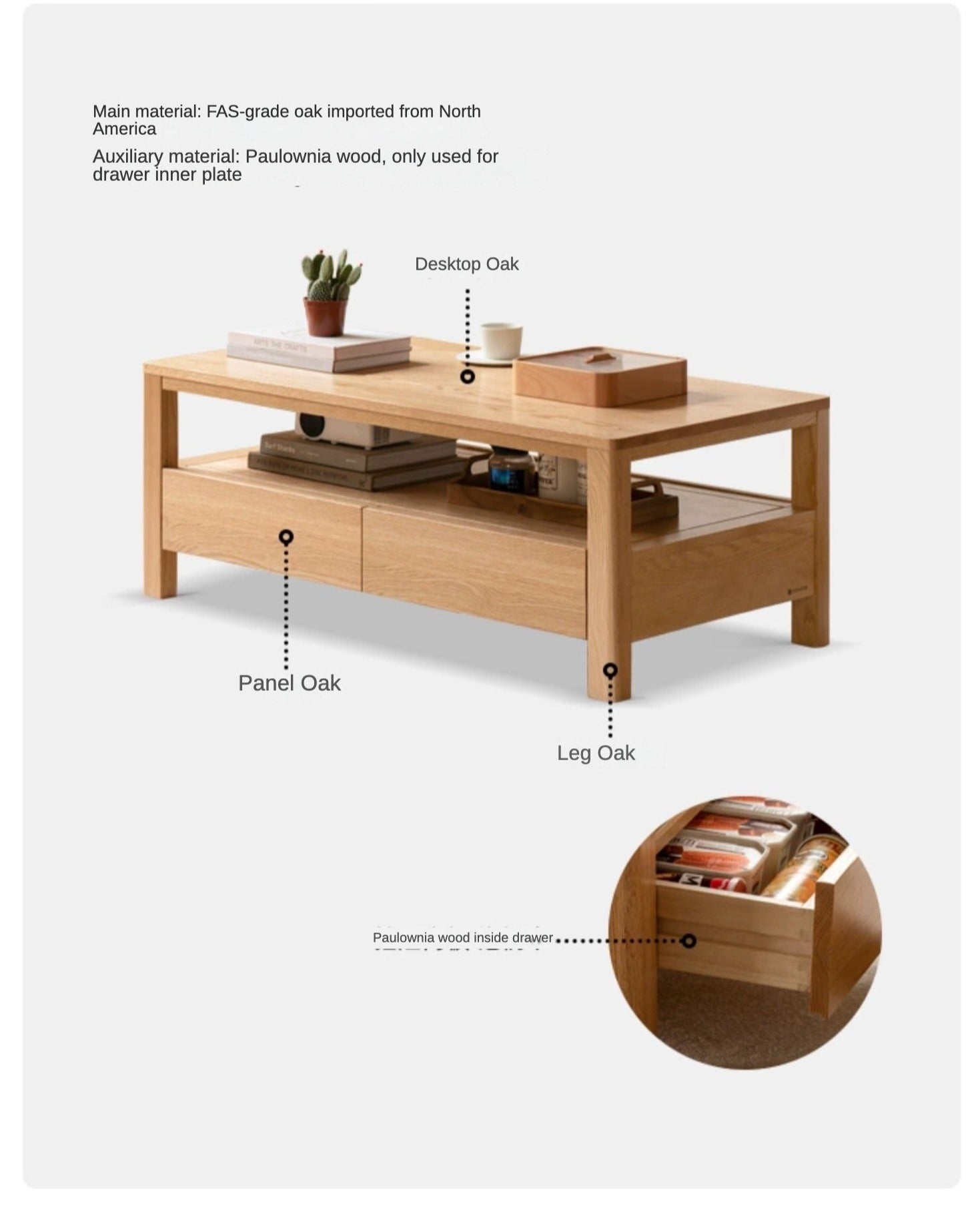 Oak, Ash Solid Wood Luxury Coffee Table