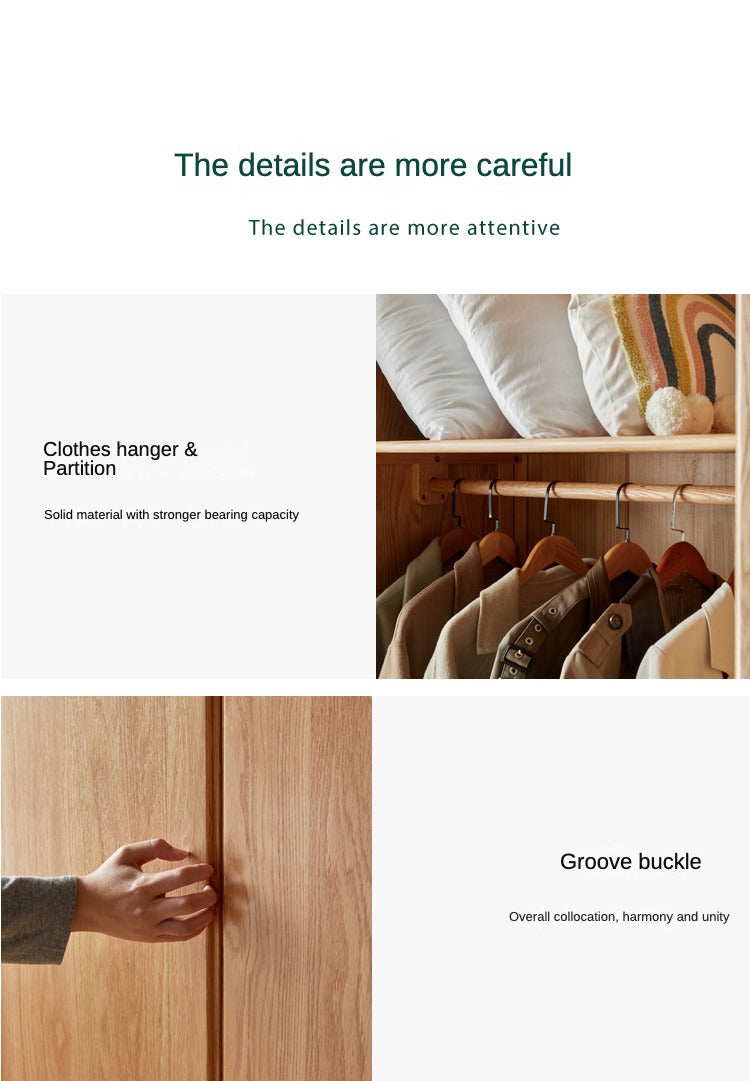 Oak Solid Wood Wardrobe Sliding Door-