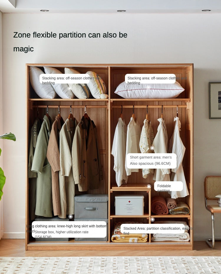 Oak Solid Wood Wardrobe Sliding Door-