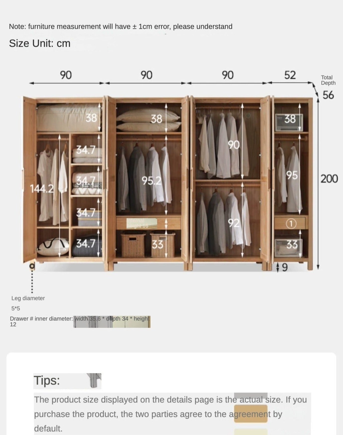Oak solid wood Wardrobe