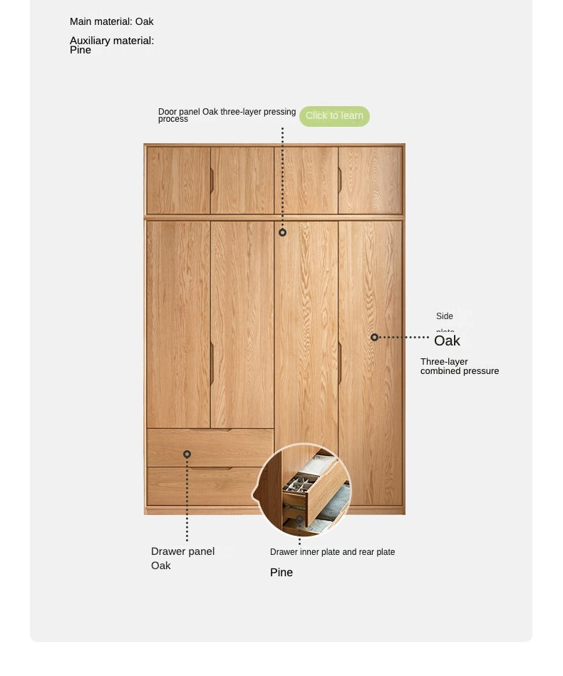 Oak, Ash Solid Wood Wardrobe.