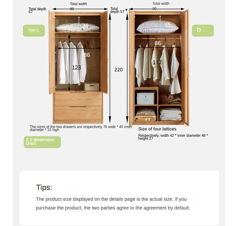 Oak, Ash Solid Wood minimalist Wardrobe