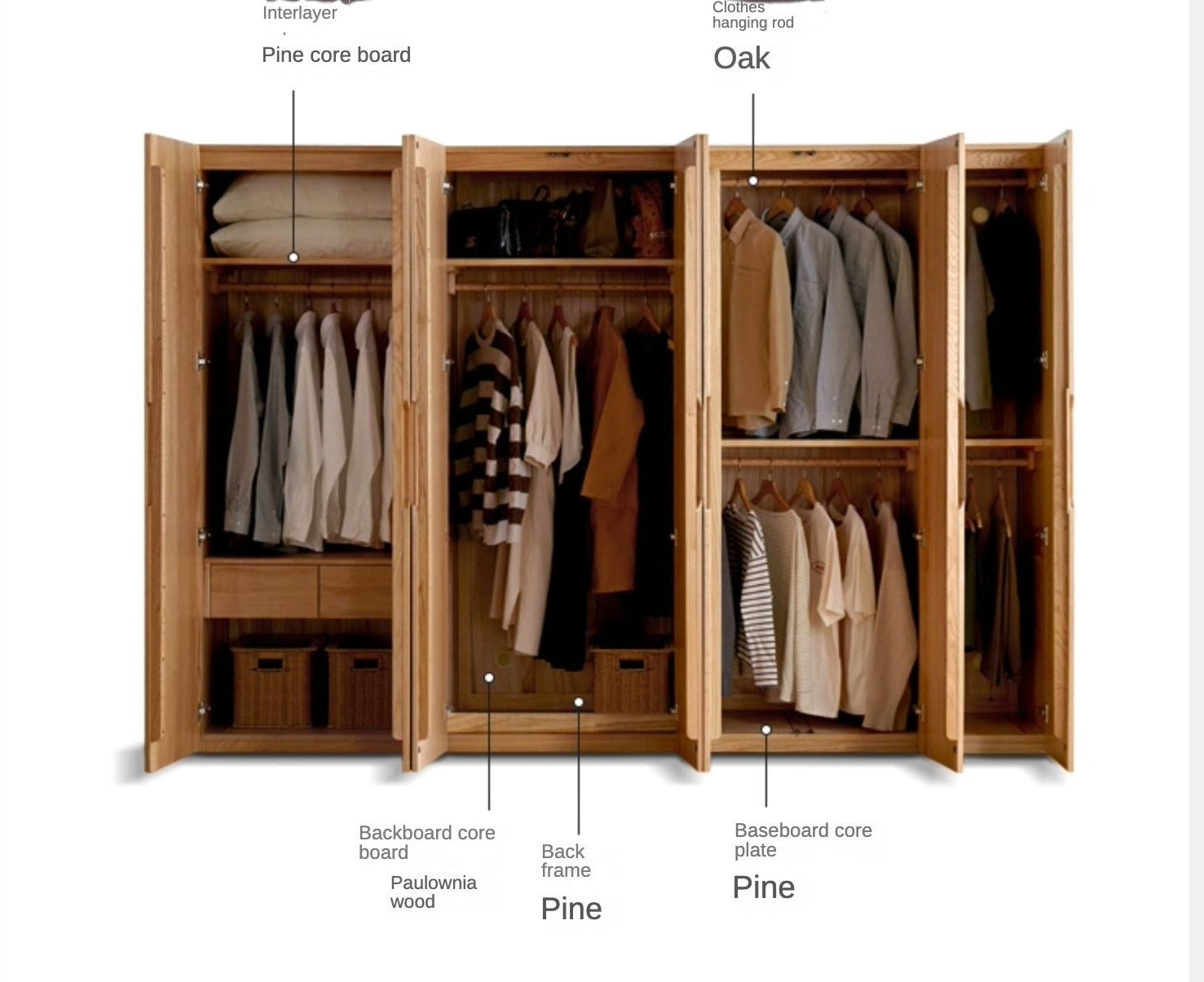 Oak Solid Wood Nordic Wardrobe.