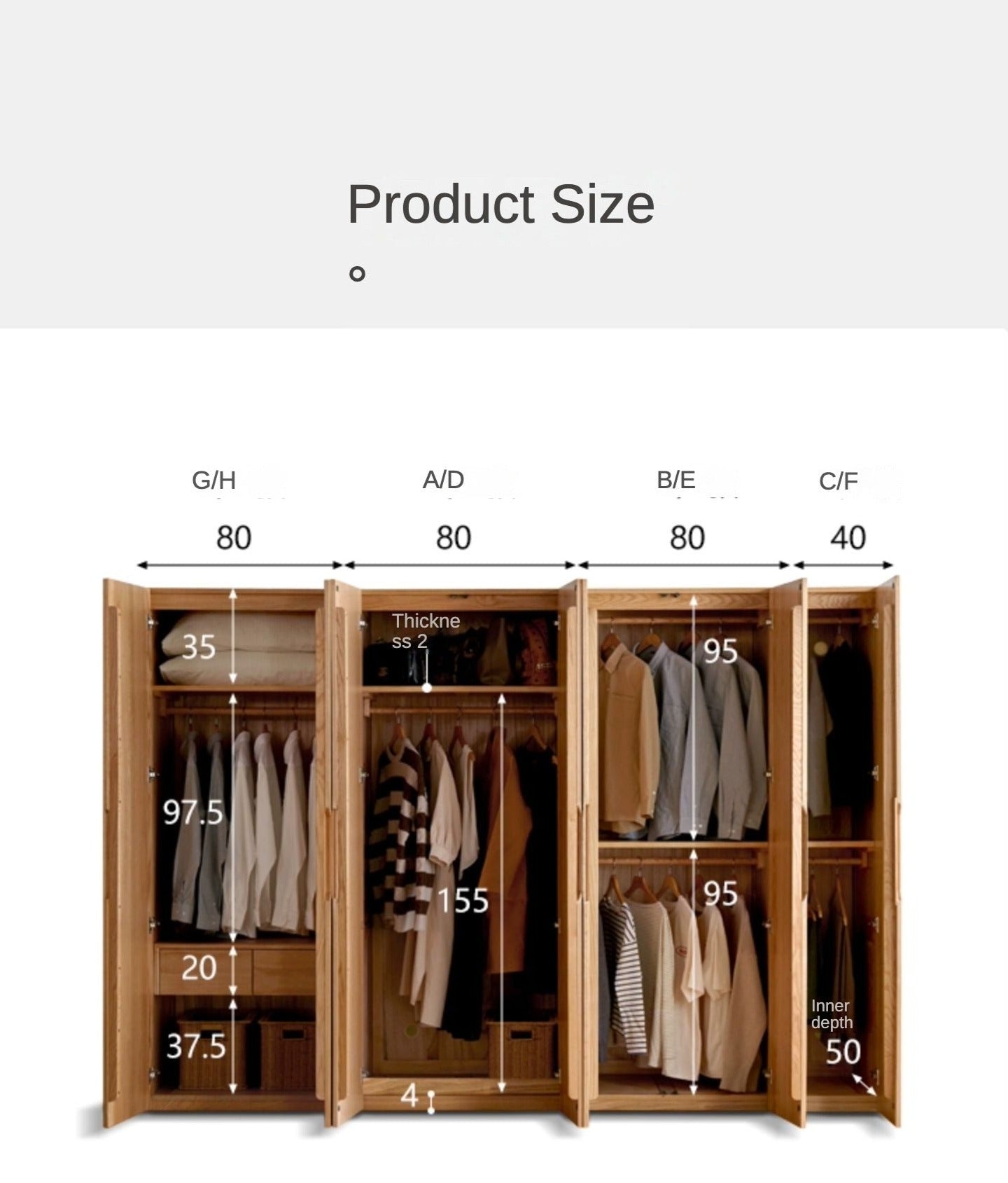 Oak Solid Wood Nordic Wardrobe.