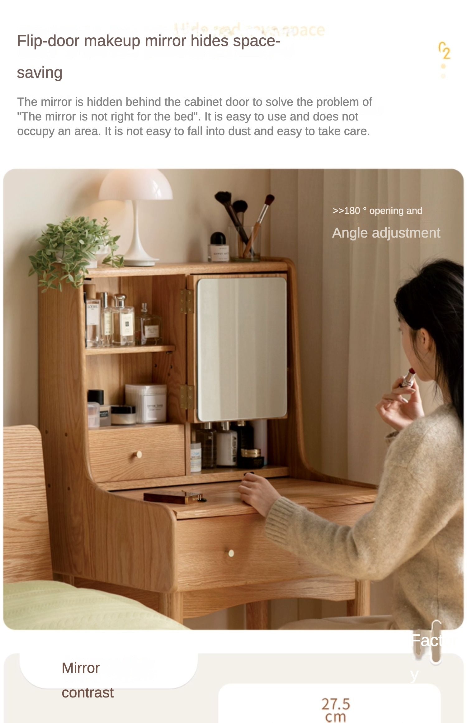 Oak Solid Wood, Solid Rubberwood Vanity Table, Makeup Table.