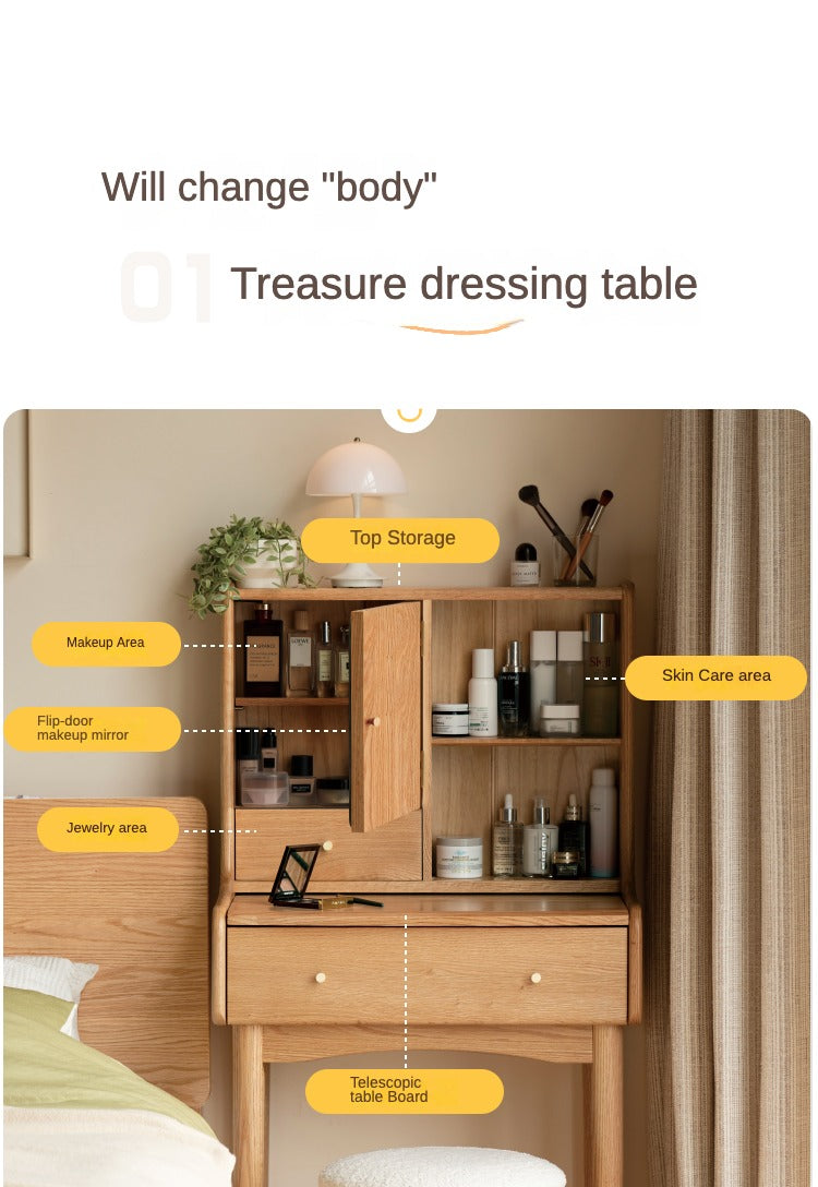 Oak Solid Wood, Solid Rubberwood Dressing Table, Makeup Table.