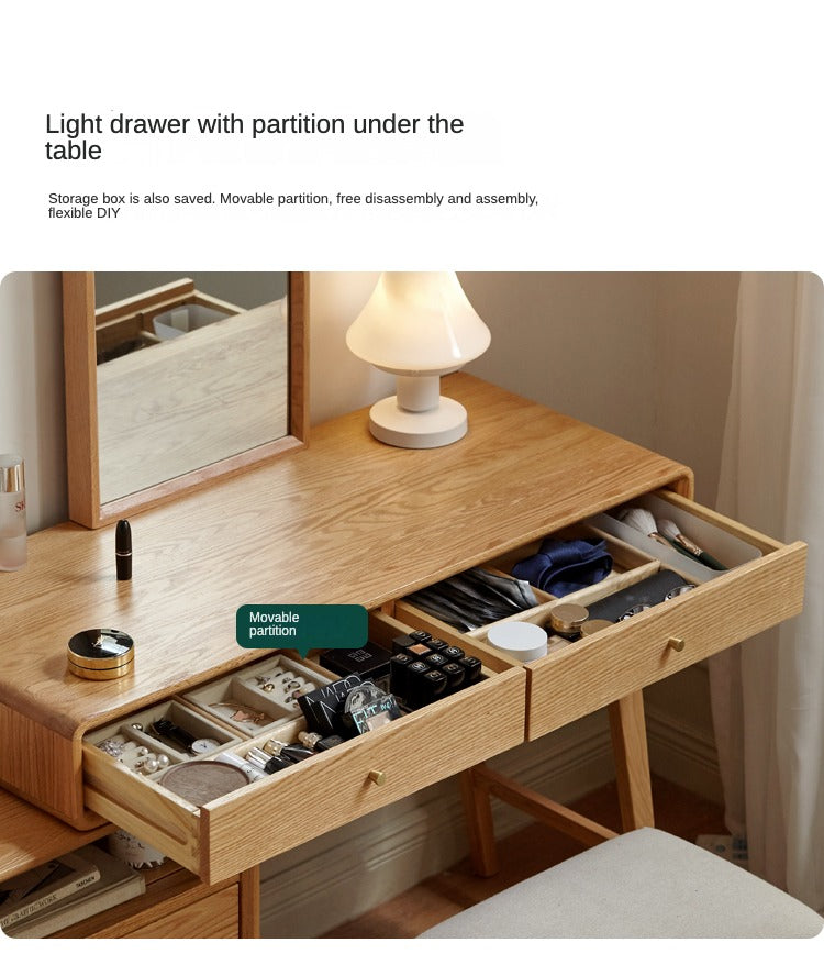 Oak Solid Wood Telescopic Dressing Table Cabinet.