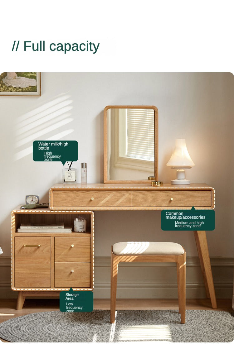 Oak Solid Wood Telescopic Vanity Table Cabinet.