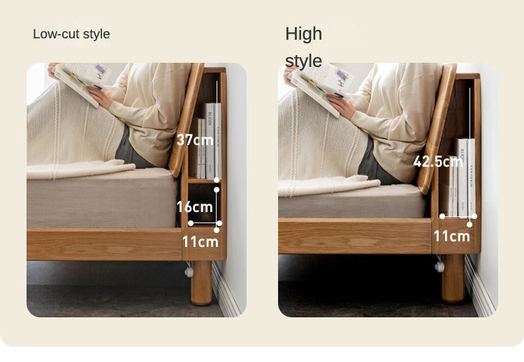Oak Solid Wood Soft Light With Bookshelf Bed