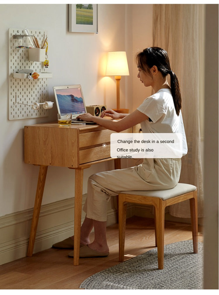 Oak Solid Wood, Solid RubberWood Vanity Table Mirror LED Touch Light.