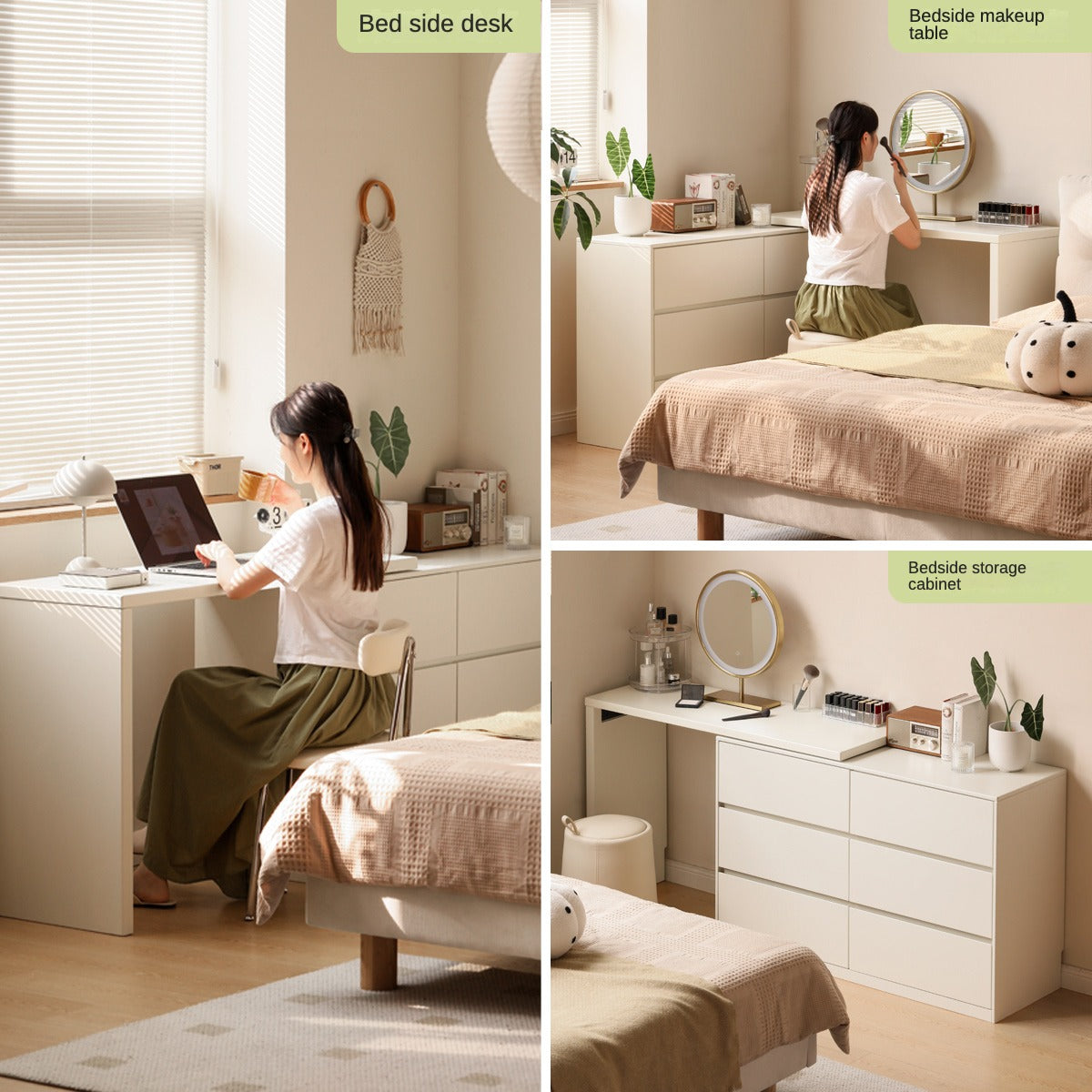 Solid RubberWood Cream Style Telescopic Vanity Table.