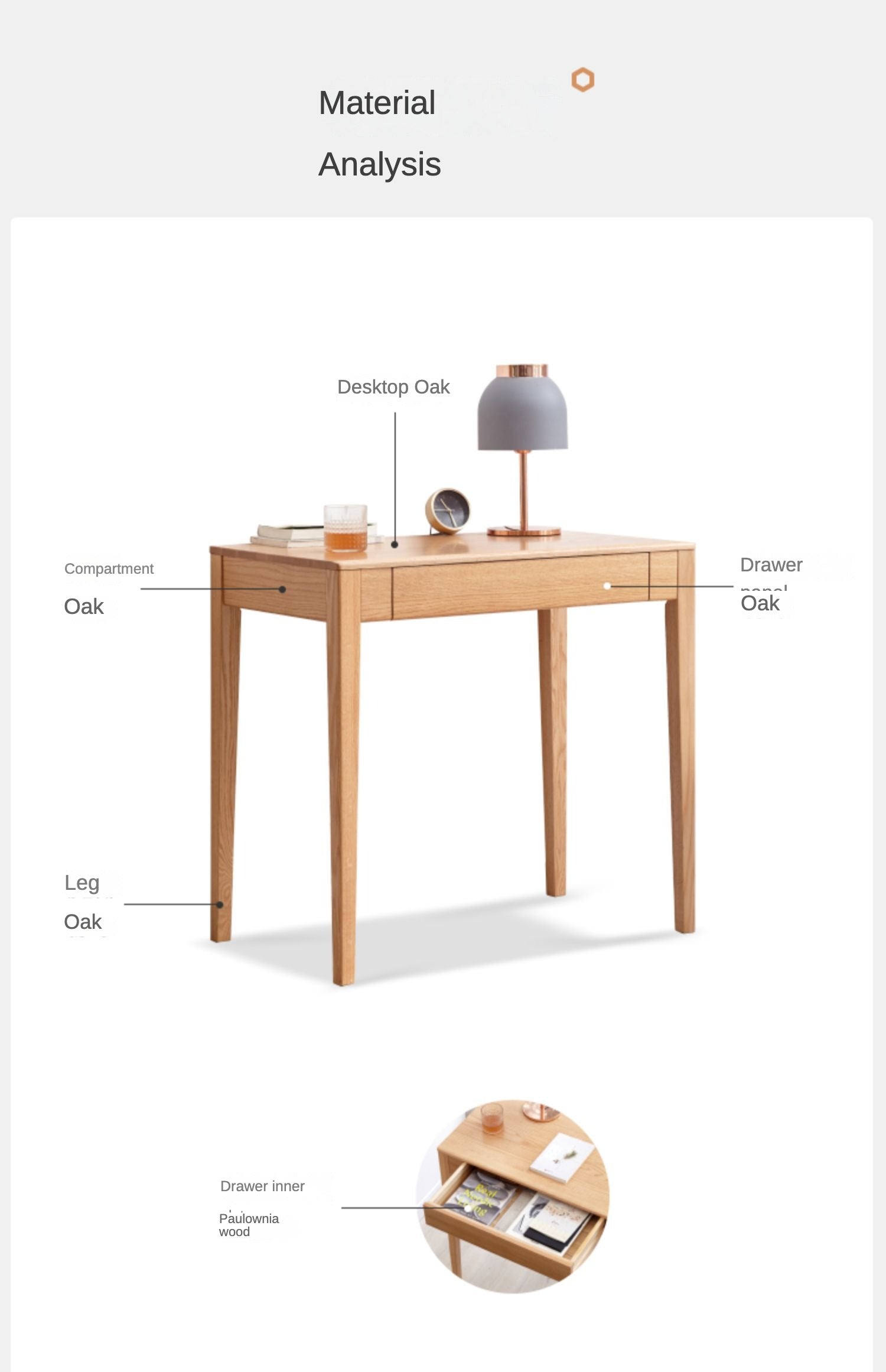 Solid Rubberwood, Oak Solid Wood Small Desk