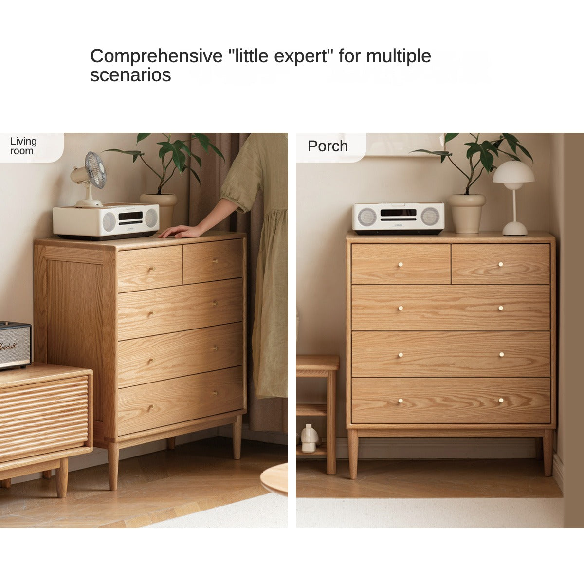 Oak Solid Wood, Solid RubberWood Nordic Chest of Drawers
