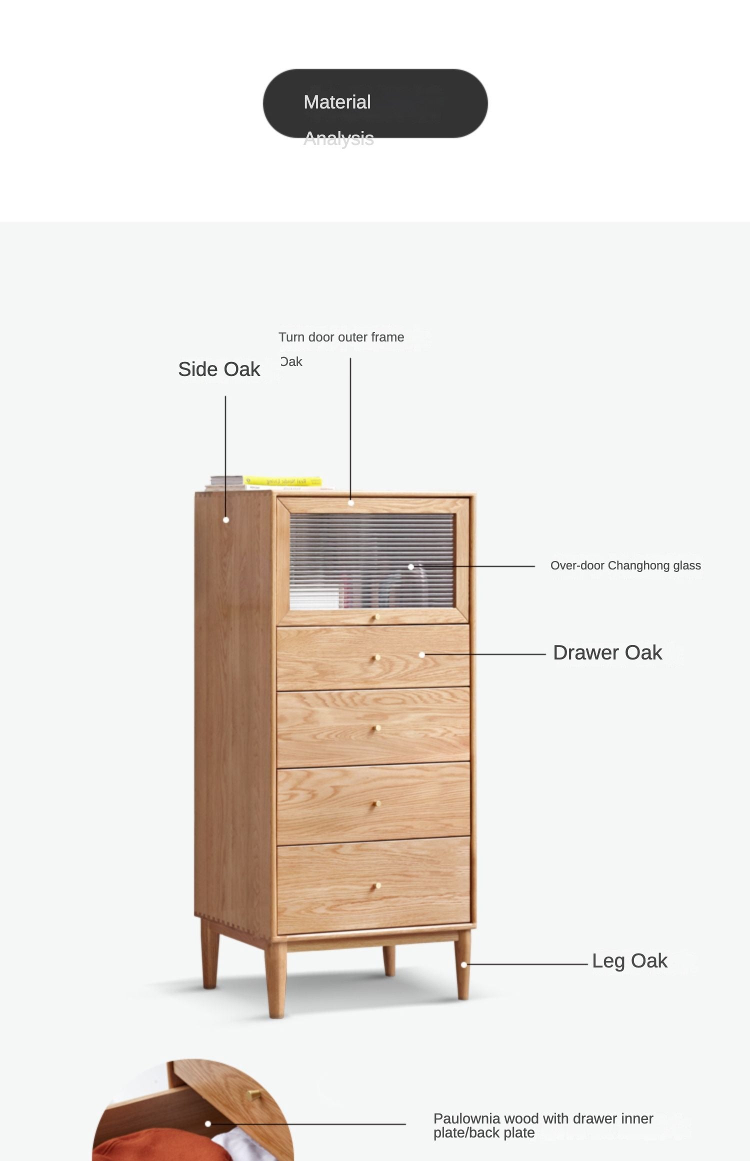 Oak Solid Wood Chest of Drawers Flip Glass Door