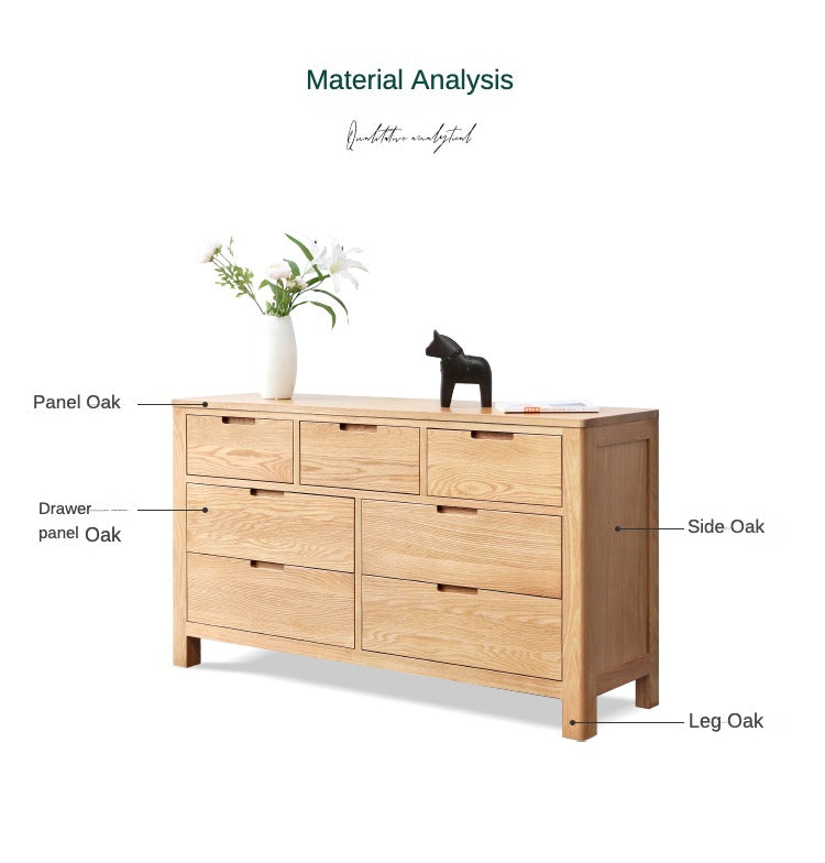Oak Solid Wood, Solid Rubberwood Seven Drawers Drawer