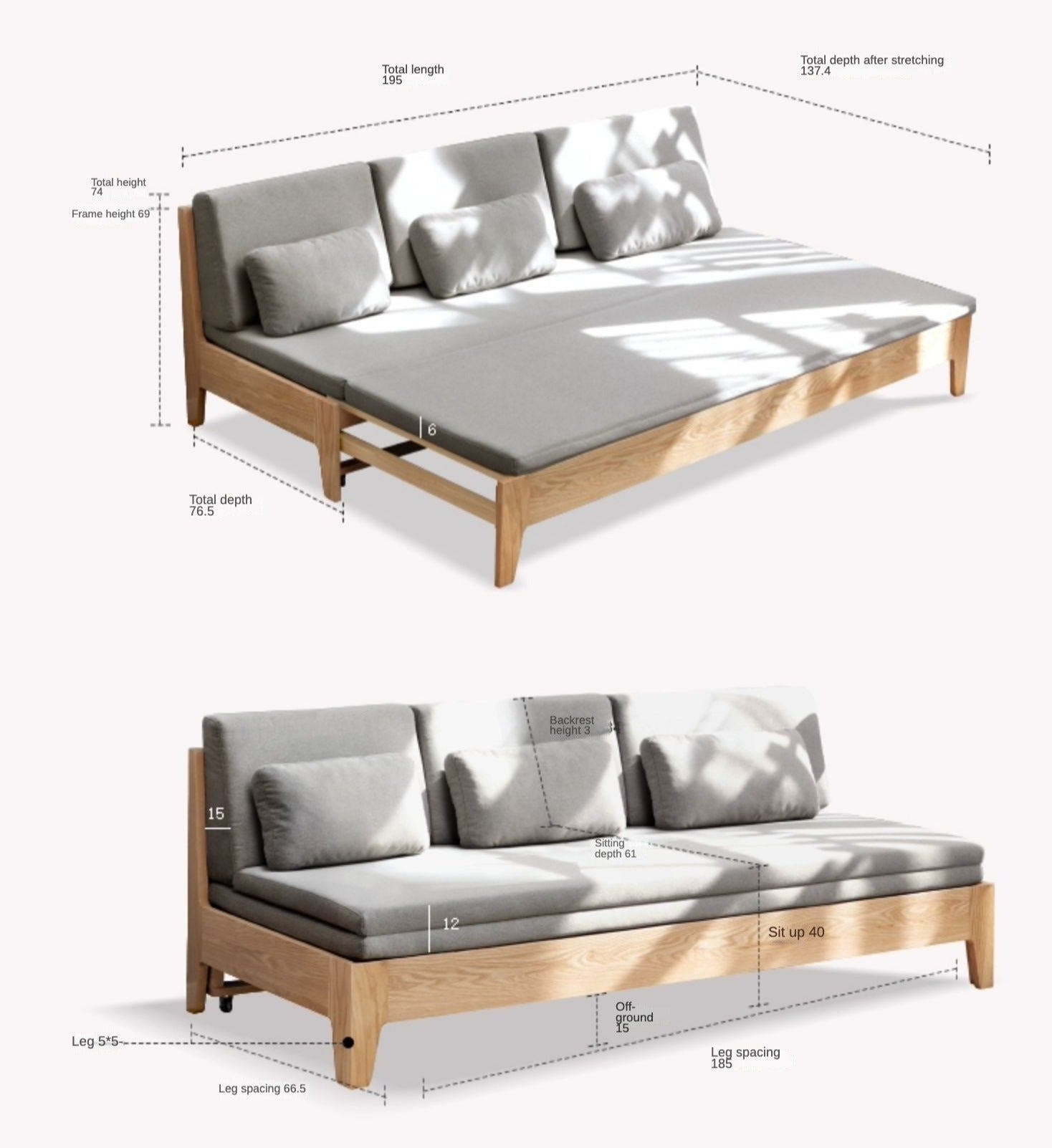 Sleeper sofa Oak solid wood+