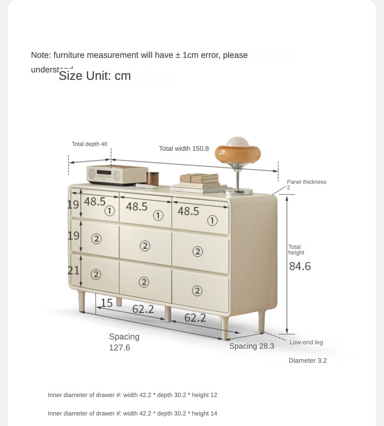 Ash Solid Wood Cream Style Chest of Drawers