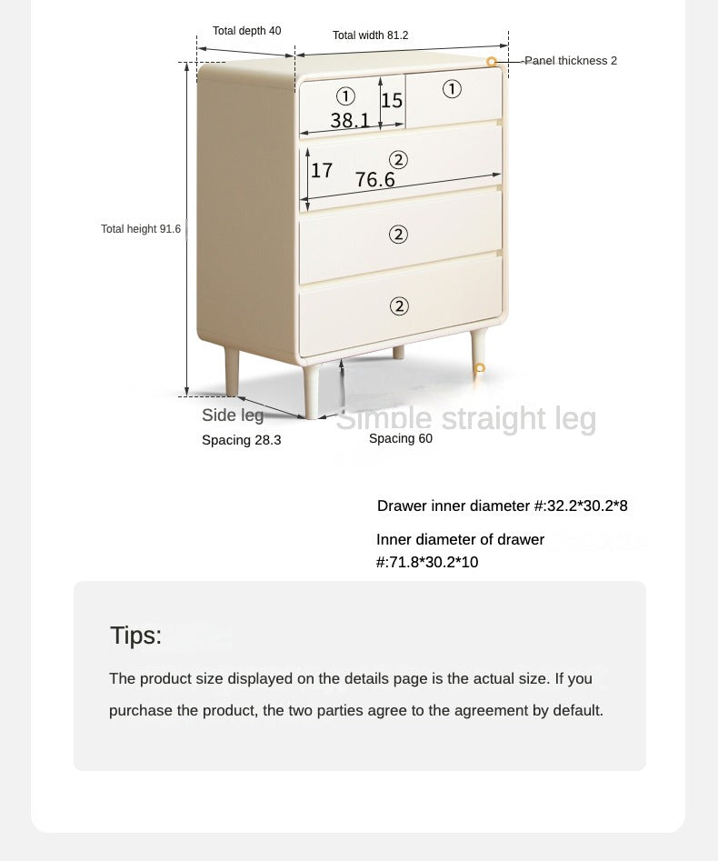 Solid Rubberwood, Poplar Solid Wood Milky Cream Style Chest of Drawers