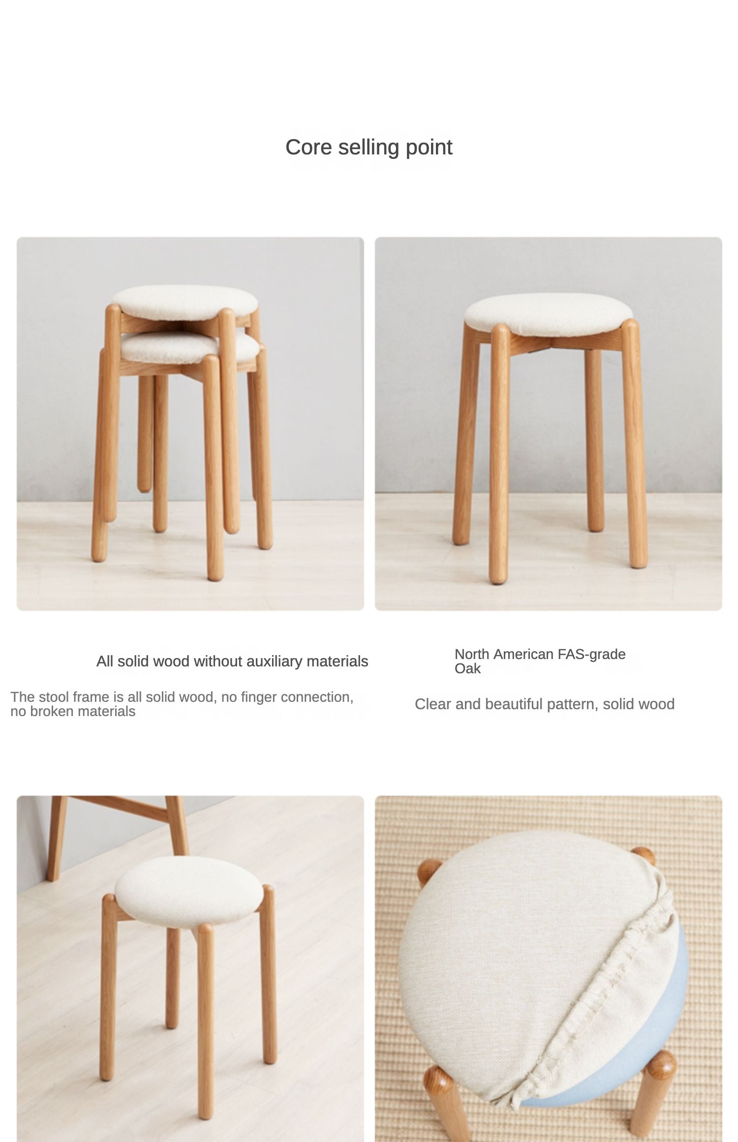 Makeup stool Oak solid wood*