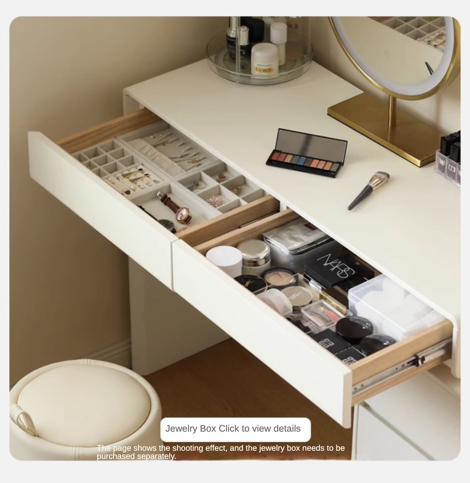 Poplar Solid Wood, Solid Rubberwood L-Shape Dressing Table