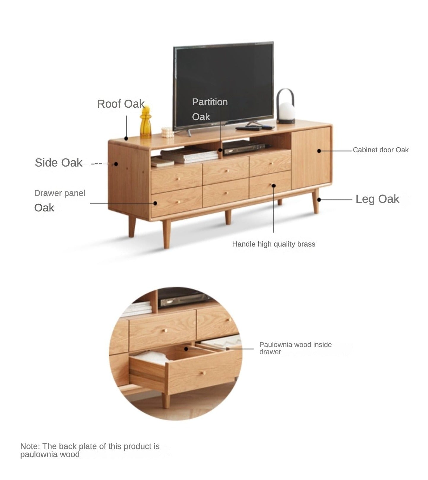 Oak Solid Wood Bedroom TV Cabinet