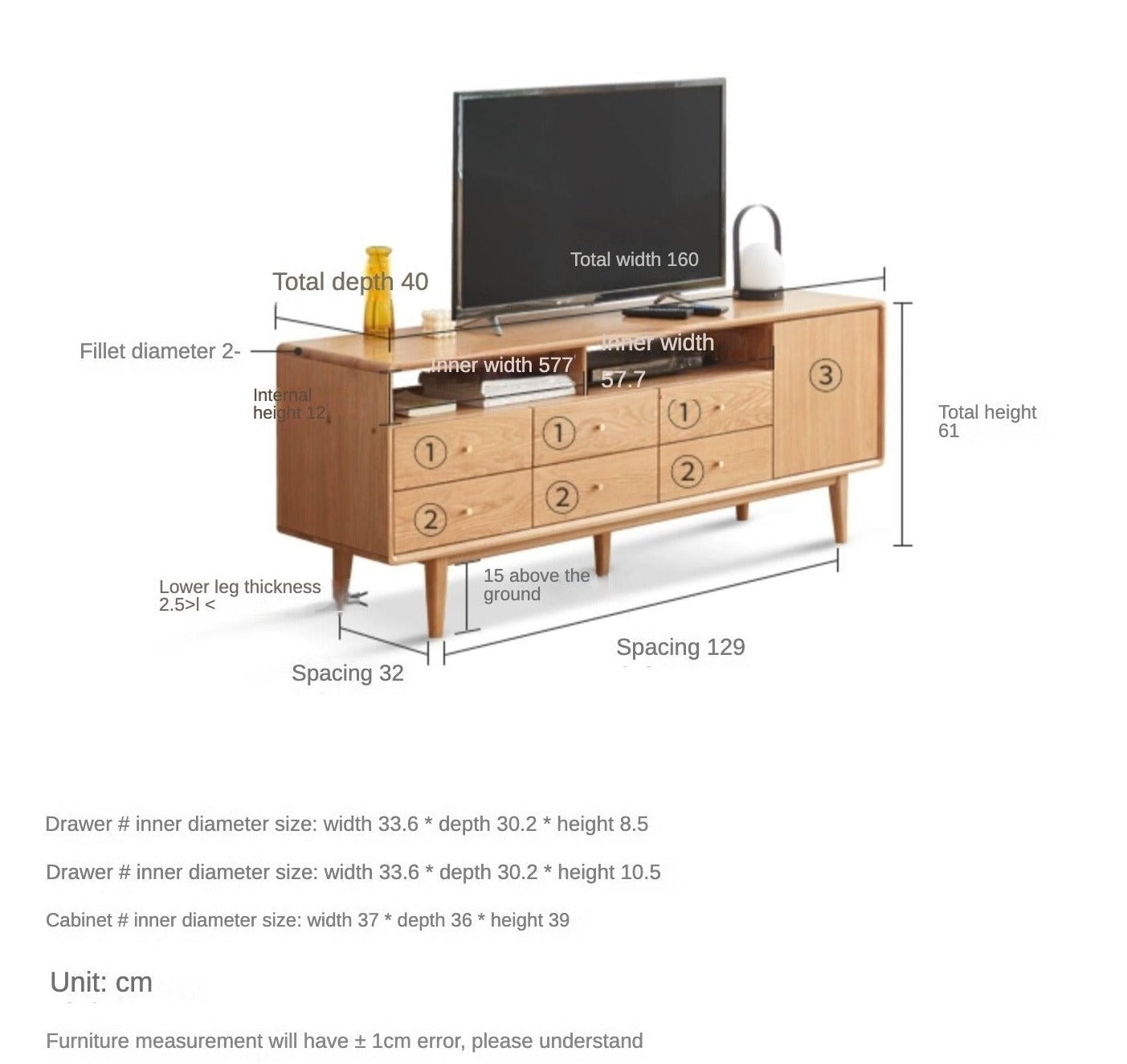 Oak Solid Wood Bedroom TV Cabinet