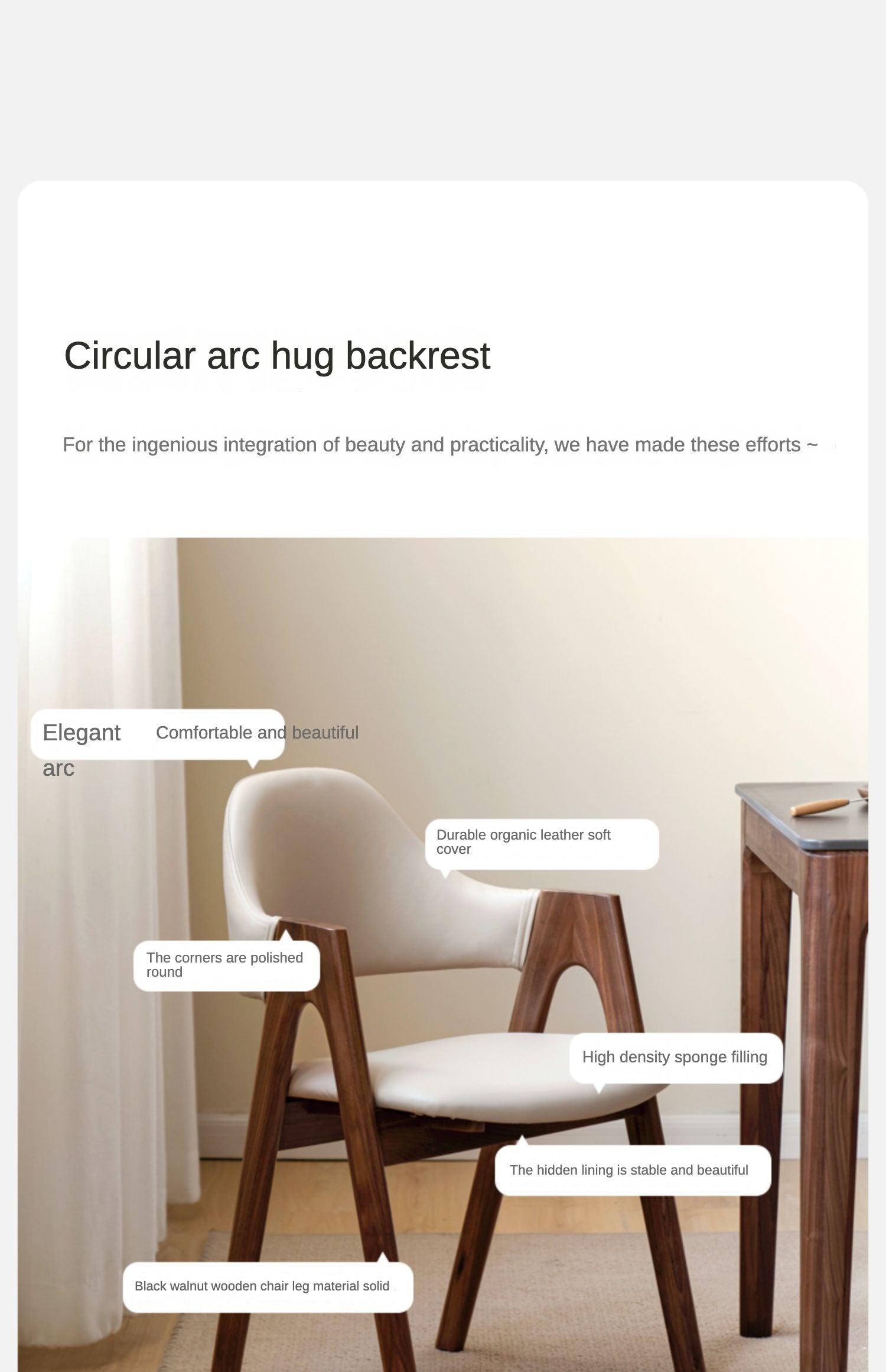 Armchair organic leather, Black Walnut solid wood+