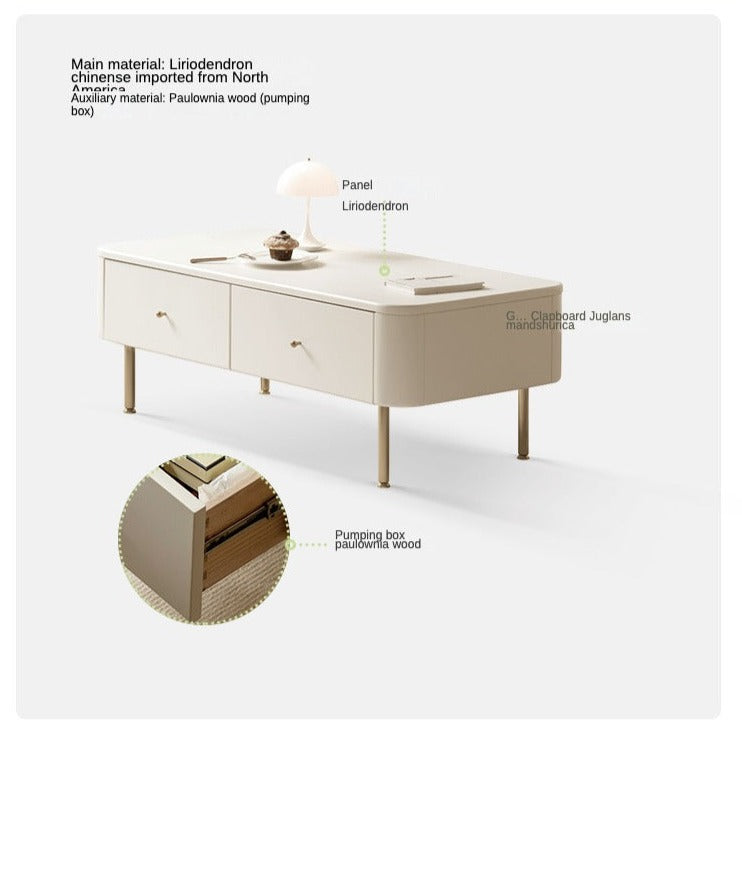 Poplar Solid Wood Modern White Storage coffee table"