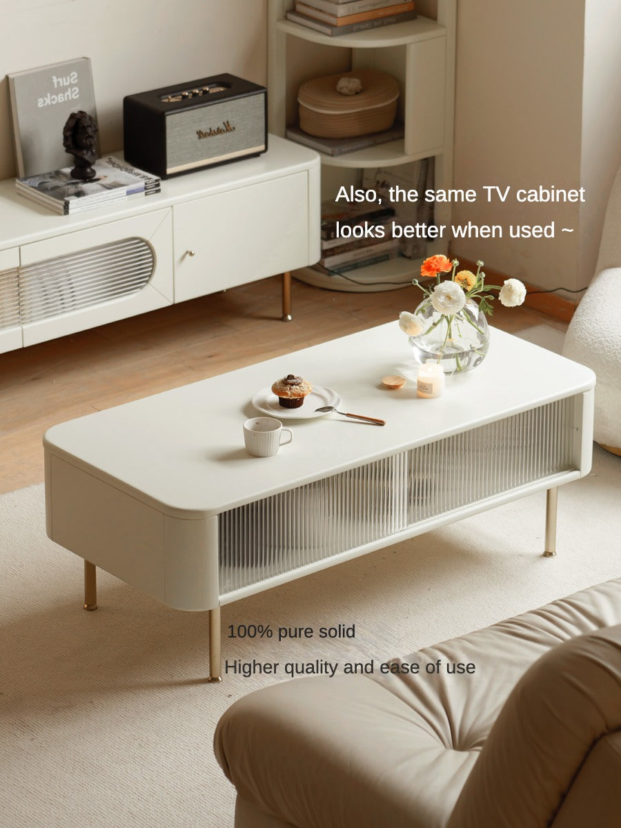Poplar Solid Wood Modern White Storage coffee table"