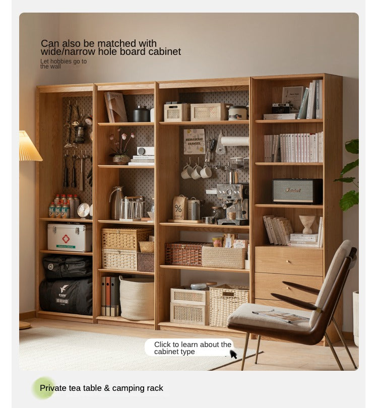 Oak Solid Wood Nordic Style Bookshelf with Floor Storage Cabinet