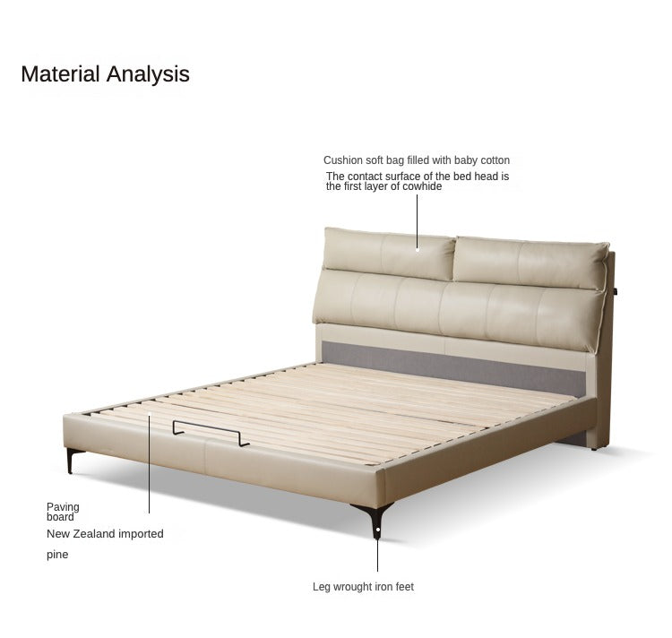 Cow Leather Bed ,Technology Cloth Wood Bed