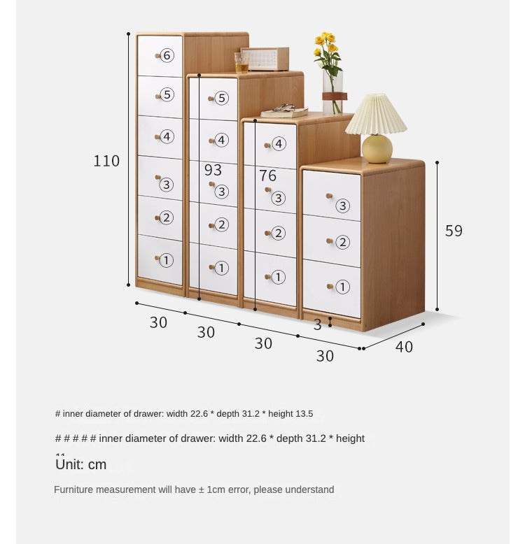 Oak, Beech Solid Wood Side Cabinet, Multi-Functional Storage