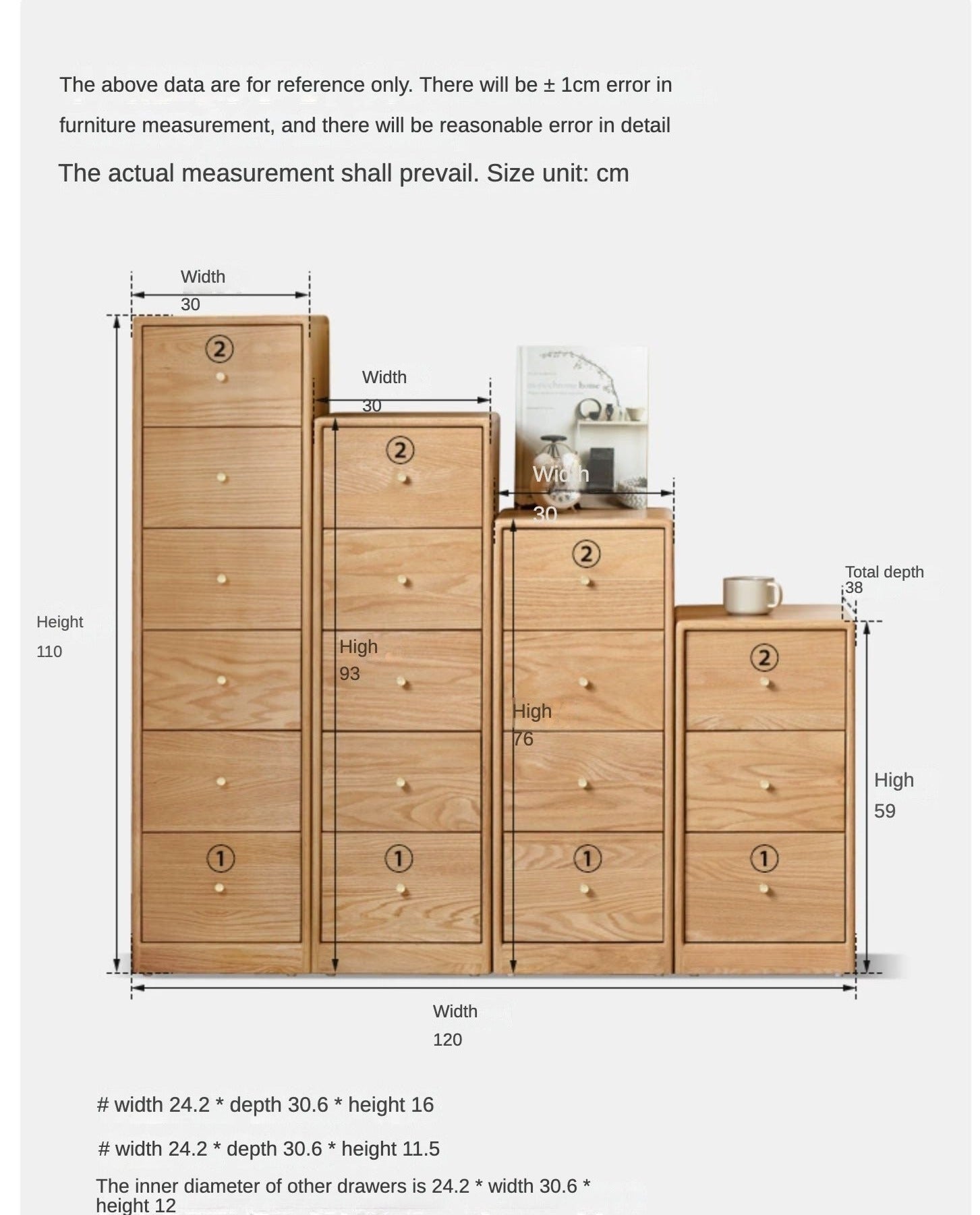 Oak, Beech Solid Wood Side Cabinet, Multi-Functional Storage