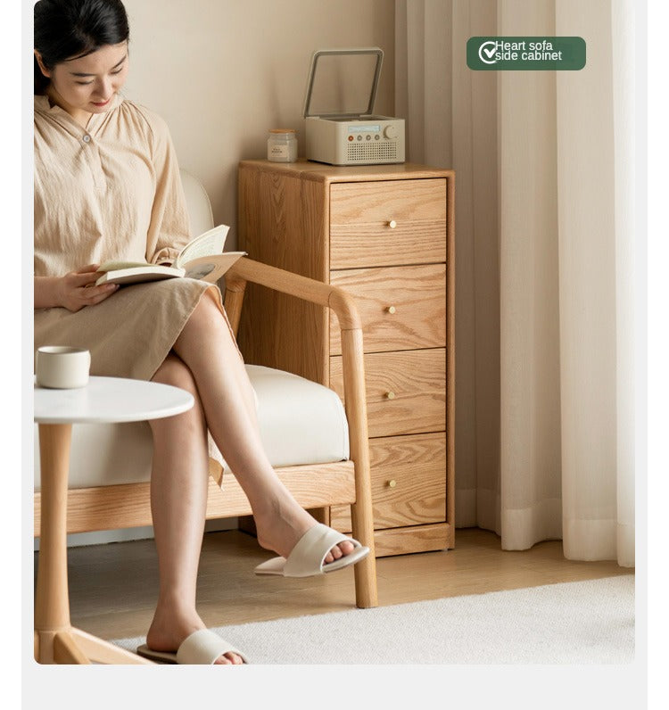 Oak, Beech Solid Wood Side Cabinet, Multi-Functional Storage
