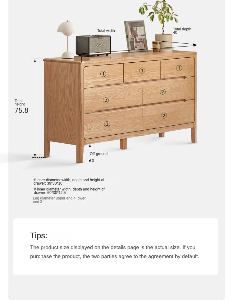 Oak Solid Wood Seattle Wide Chest of Drawers