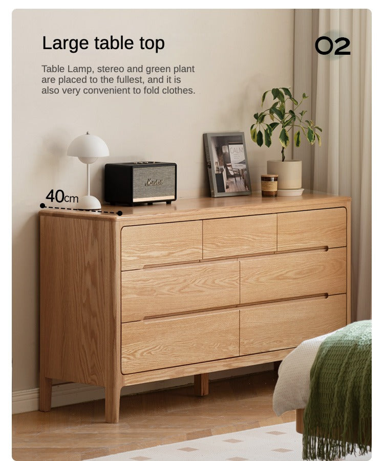 Oak Solid Wood Seattle Wide Chest of Drawers