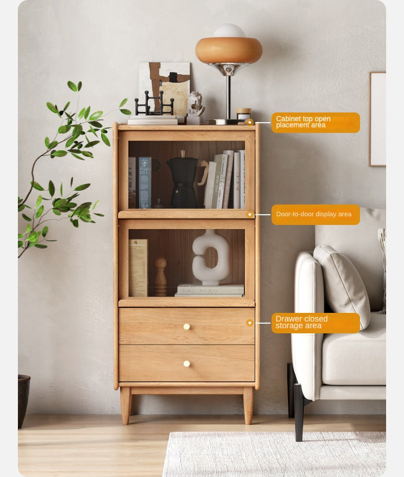 Oak, Ash Solid Wood Flip Door Side Cabinet LED Light