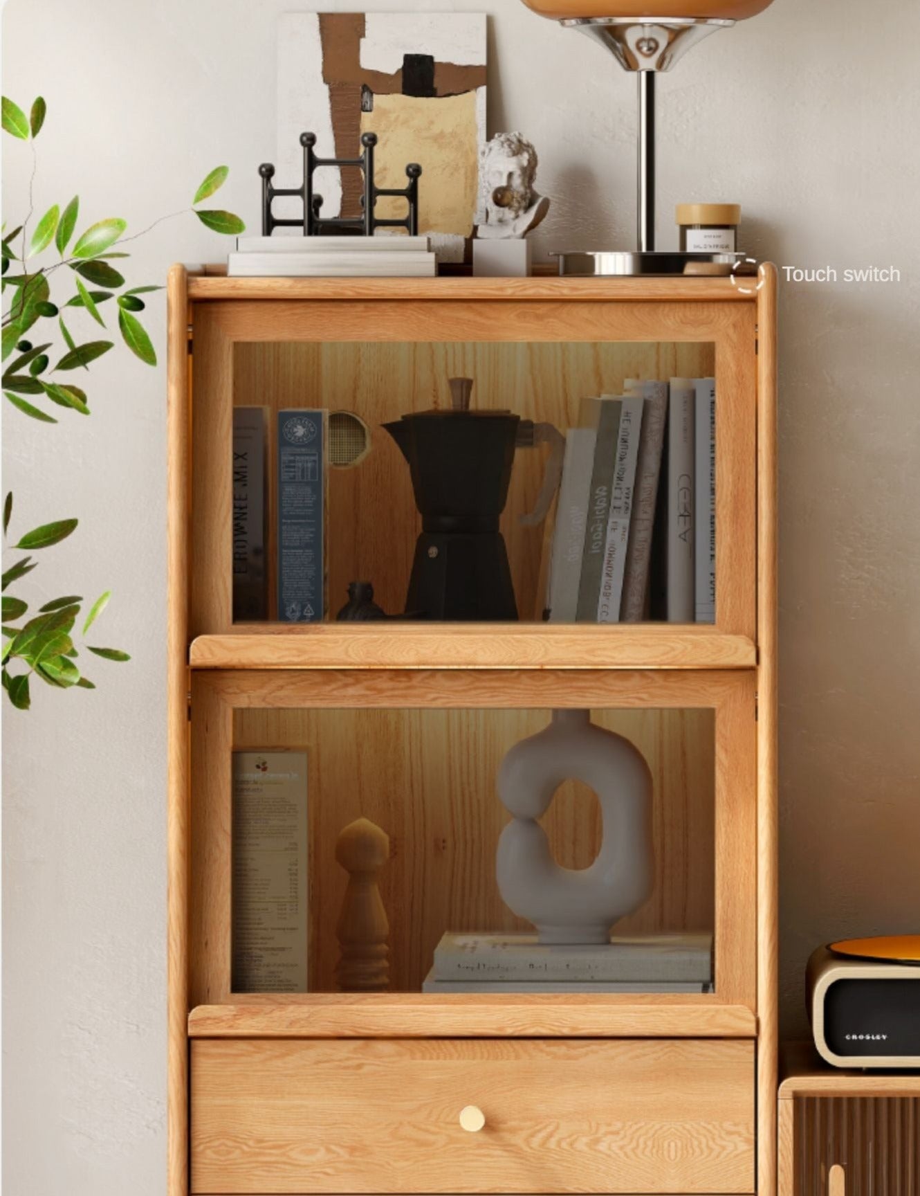 Oak, Ash Solid Wood Flip Door Side Cabinet LED Light