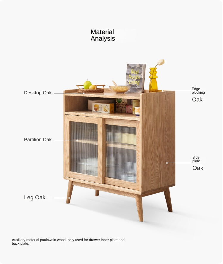 Oak Solid Wood, Solid RubberWood Sideboard Sliding Doors