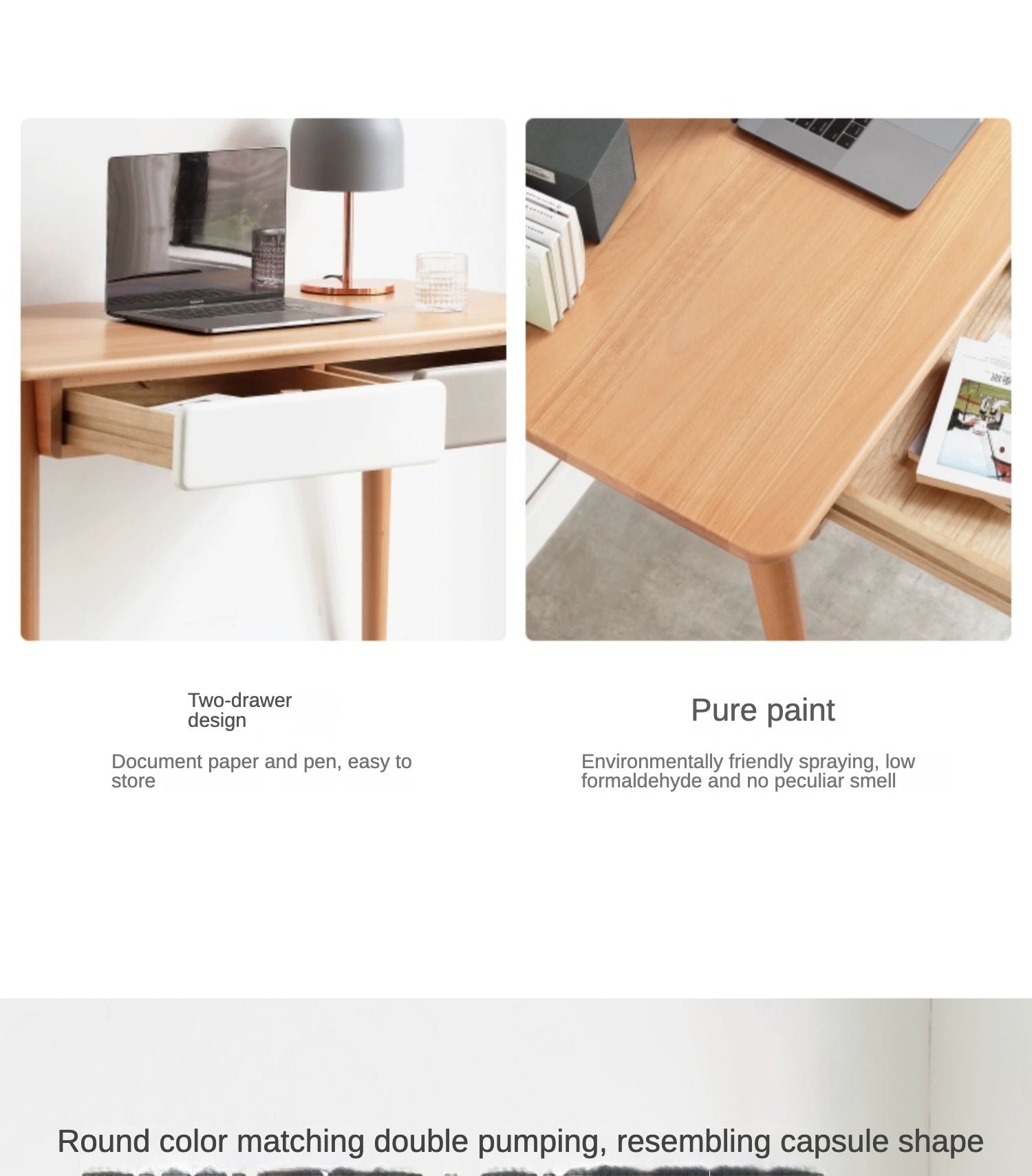 Beech Solid Wood Office Desk With Drawer