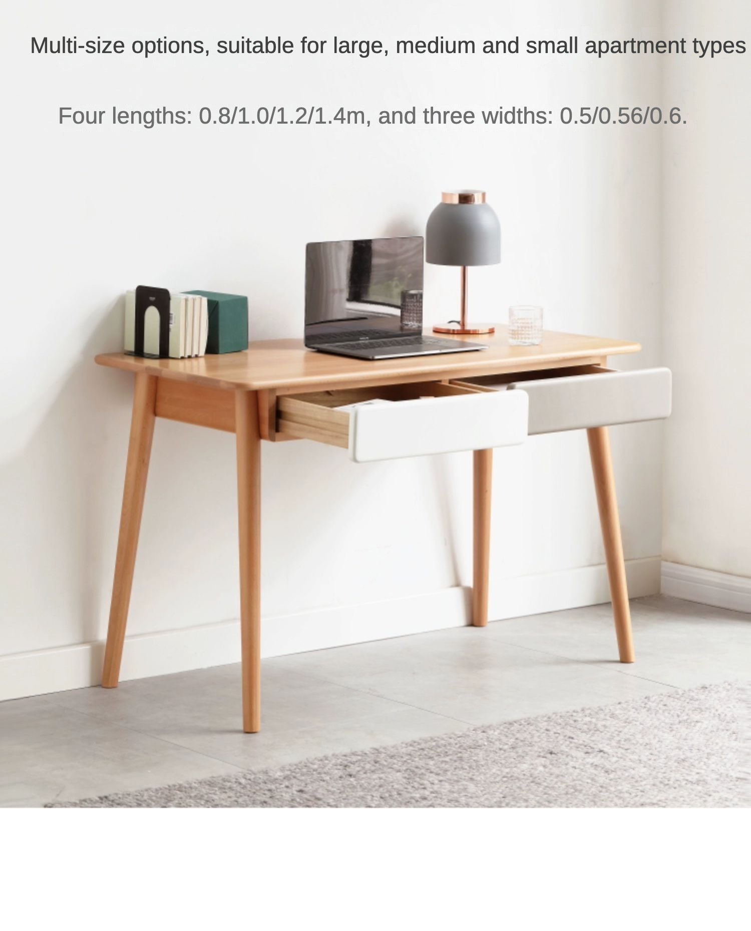 Beech Solid Wood Office Desk with 2 Drawers
