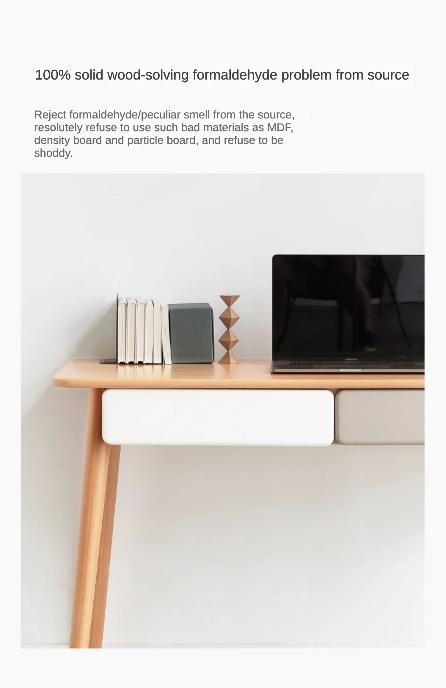 Beech Solid Wood Office Desk with 2 Drawers