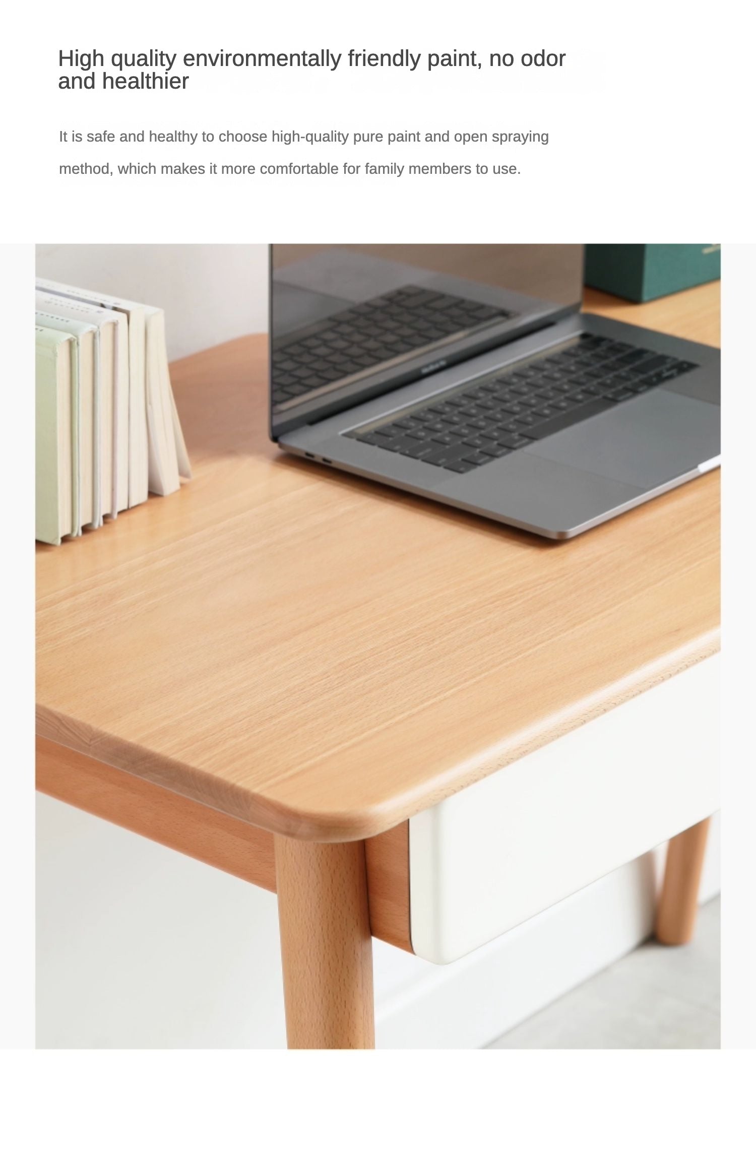 Beech Solid Wood Office Desk with 2 Drawers
