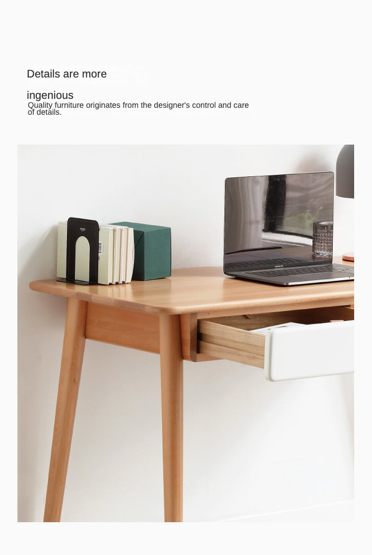 Beech Solid Wood Office Desk with 2 Drawers