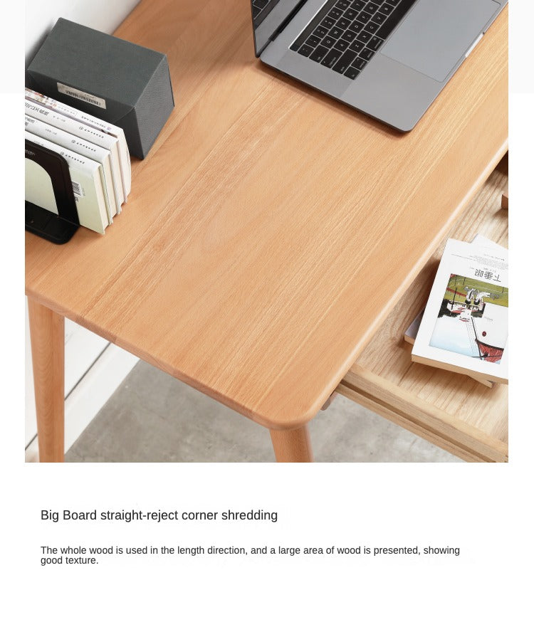 Beech Solid Wood Office Desk with 2 Drawers