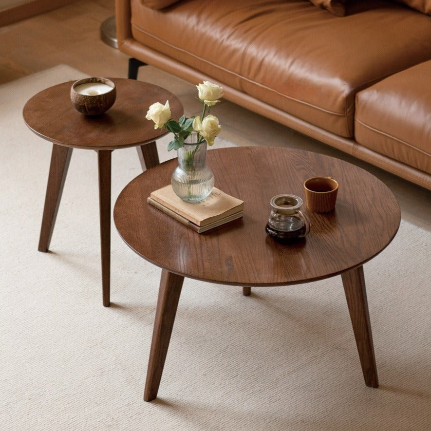 Oak, Solid Rubberwood Round Coffee Table, Walnut color